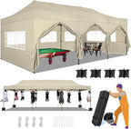 COBIZI 10x20 Heavy Duty Pop up Canopy Tent with 6 sidewalls Easy Up Commercial Outdoor Canopy Wedding Party Tents for Parties All Season Wind & Waterproof Gazebo with Roller Bag,Black(Frame Thickened)
