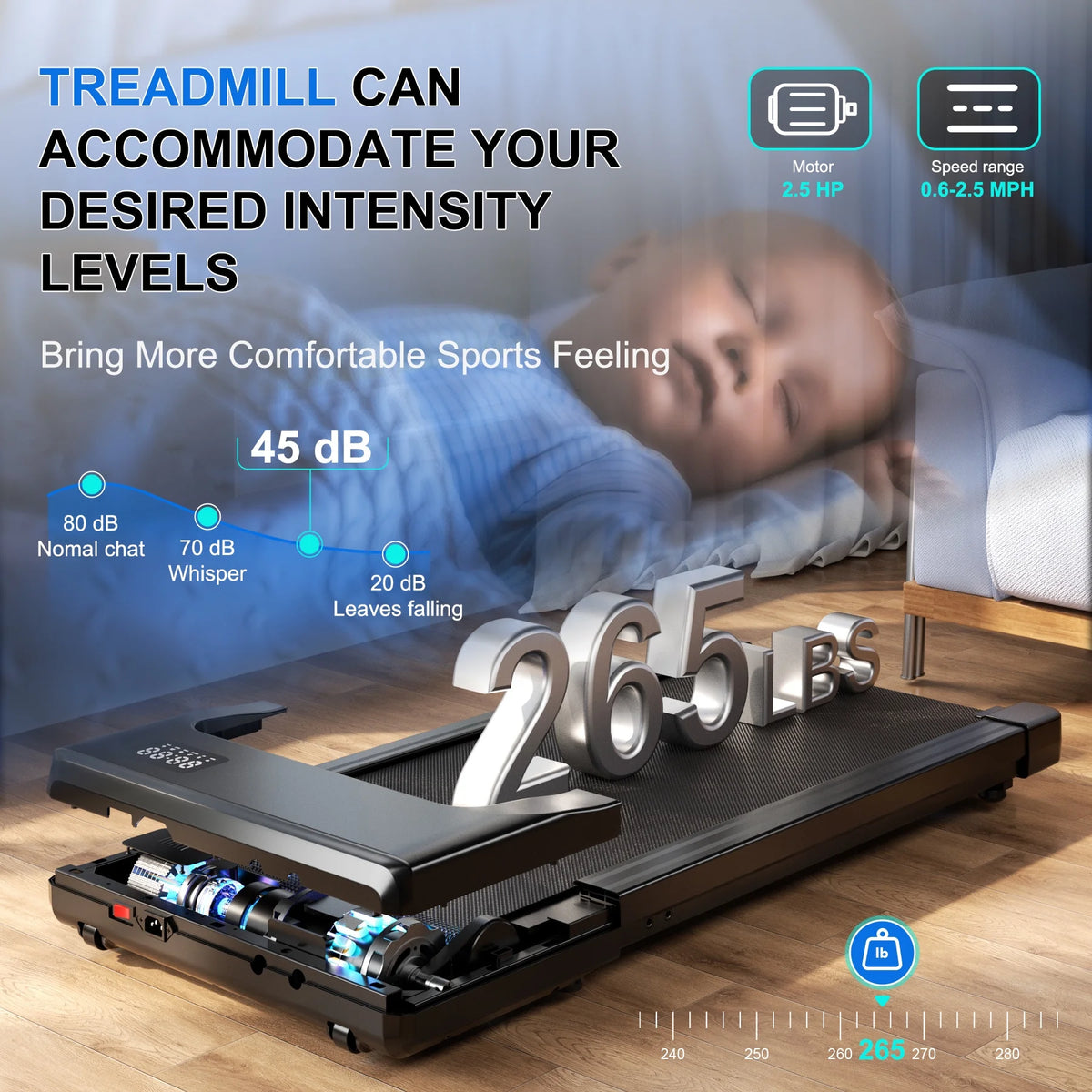 Walking Pad Treadmill with Remote Control, Under Desk Treadmill for Home&Office, 250 lb Weight Capacity