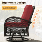 ELPOSUN 3 Pieces Patio Furniture Set, Outdoor Swivel Gliders Rocker, Wicker Patio Bistro Set with Rattan Rocking Chair, Glass Top Side Table and Thickened Cushions for Porch Deck Backyard