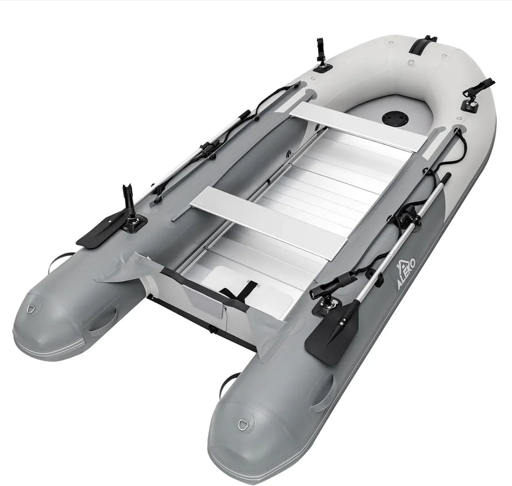 Inflatable Boat | Yacht Dinghy Tender Raft | Multi Person Fishing Boat | Aluminum Floor Oars | Fishing Rod Holders | Heavy-Duty PVC | 2024 Model |