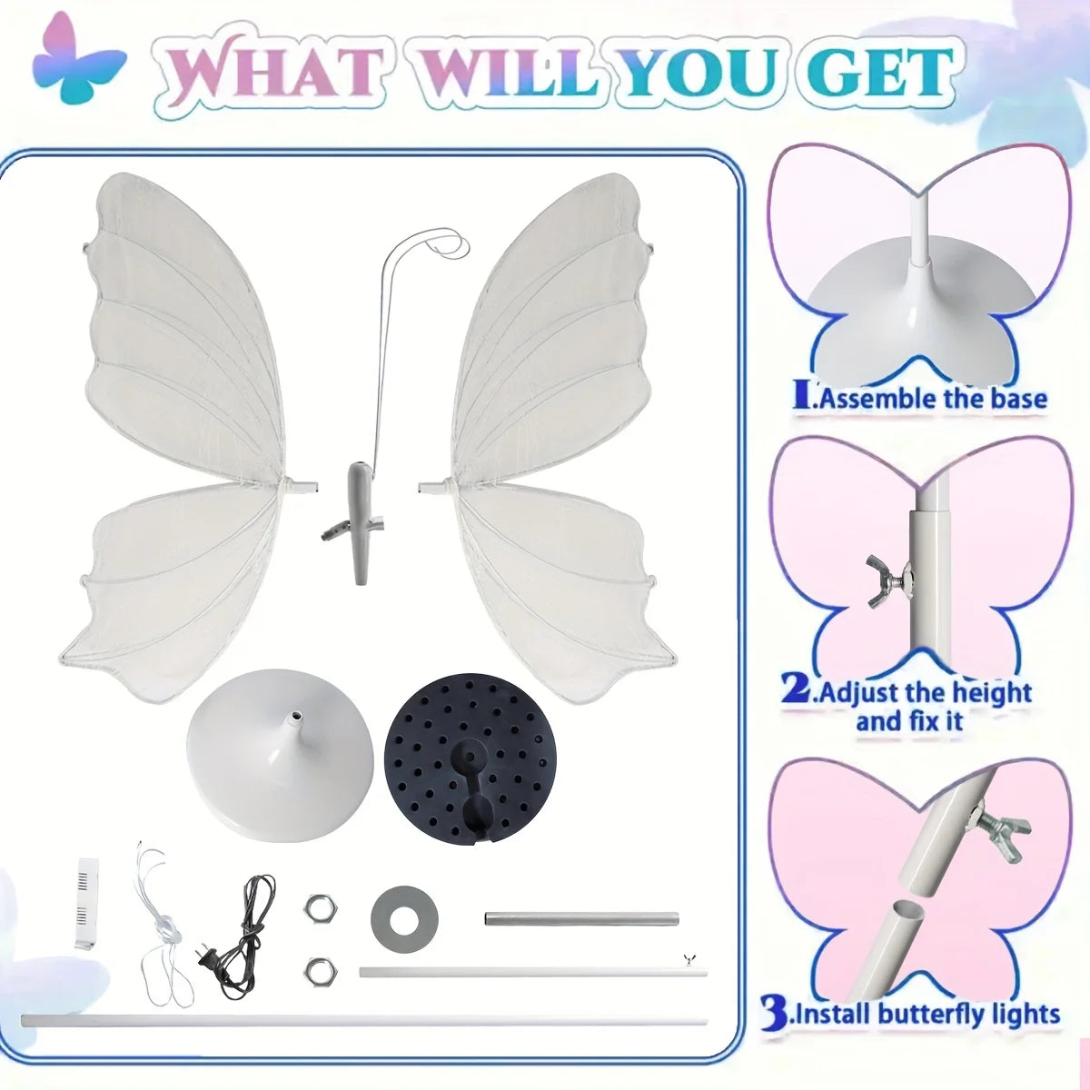 2 - Pack Romantic Butterfly Floor Lamp with LED Lights, White & Gold Options, for Wedding, Party, Home Decor, Hanging Chandelier (Multiple Sizes, US Plug)