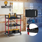 WORKPRO 3-Tier Collapsible Service Cart, Black/Red, 210 LBS Foldable Utility Cart with Wheels, Portable Rolling Tool Cart for Garage, Warehouse, Home, Restaurant and Office (No Assembly Required)