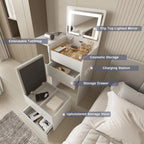 Vanity Desk with Flip Top Lighted Mirror, Compact Makeup Table with Storage Stool, Integrated Vanity with Drawers, 3 - in - 1 Vanity Set, Small Dressing Desk for Bedroom