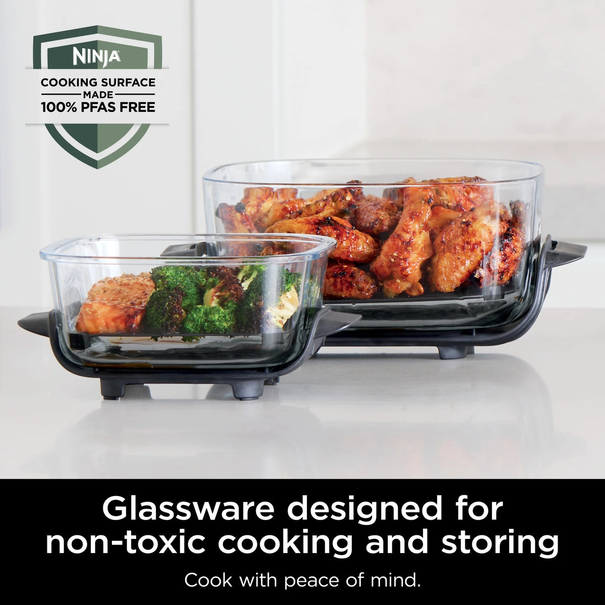 Ninja Crispi 4 - in - 1 Portable Glass Air Fryer Cooking System, 4 - Qt & 6 - Cup Containers, Cyberspace