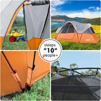 UNP Camping Tent 10-Person-Family Tents, Parties, Music Festival Tent, Big, Easy Up, 5 Large Mesh Windows, Double Layer, 2 Room, Waterproof, Weather Resistant, 18ft x 9ft x78in