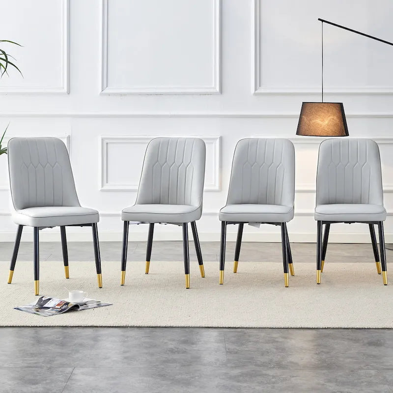 Contemporary Set of 4 Faux Leather Dining Chairs with Cushioned Backrests and Metal Legs – Ideal for Dining Rooms, Living Rooms, and Bedrooms