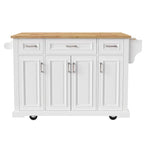 Large Kitchen Island with Wood Drop Leaf, Embossed Texture Rolling Kitchen Cart wDoors and Drawers wStorage for Kitchen, White