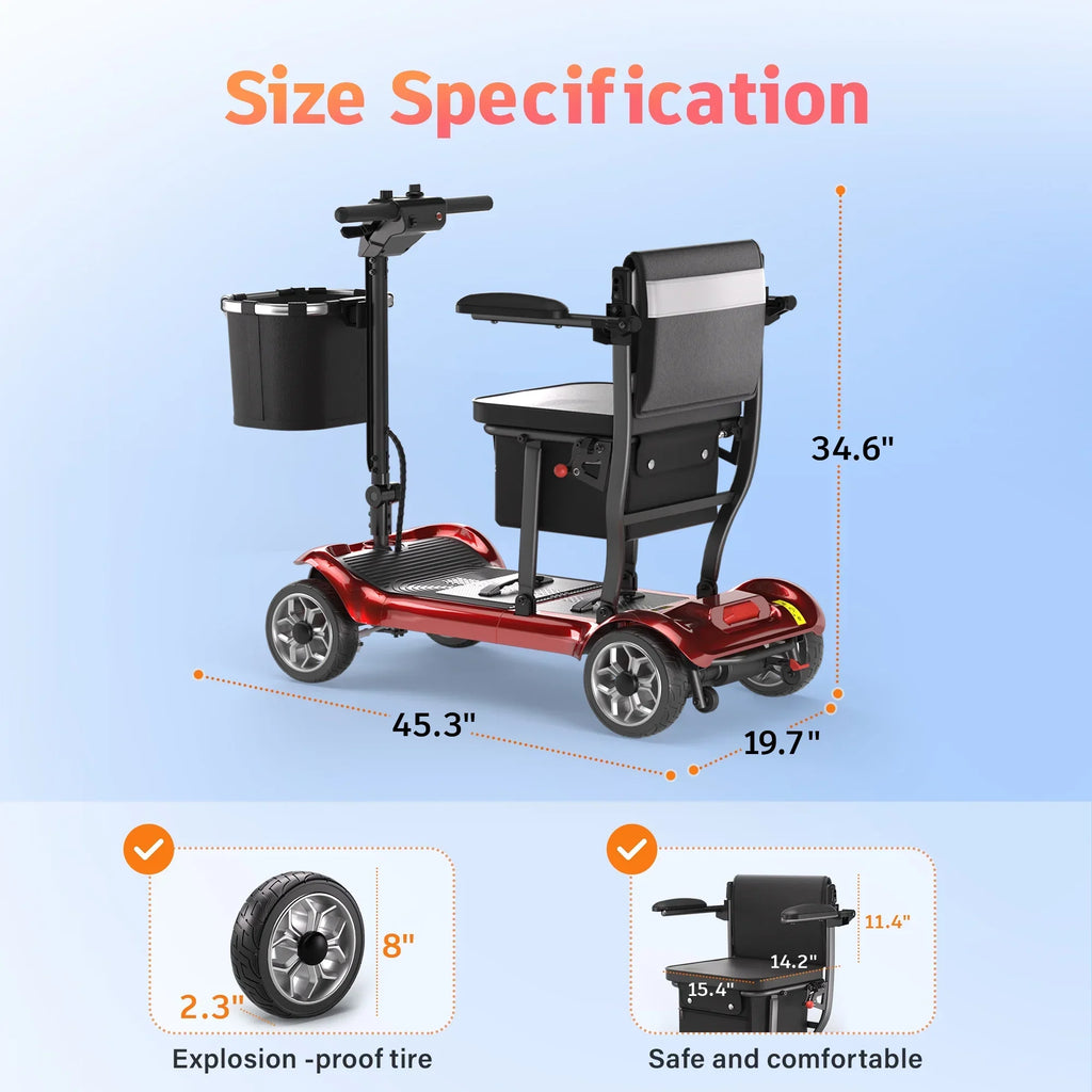 EAGLOG Light Weight 4 Wheels Mobility Scooter for Seniors, Electric Folding Wheelchair Device for Travel, Black