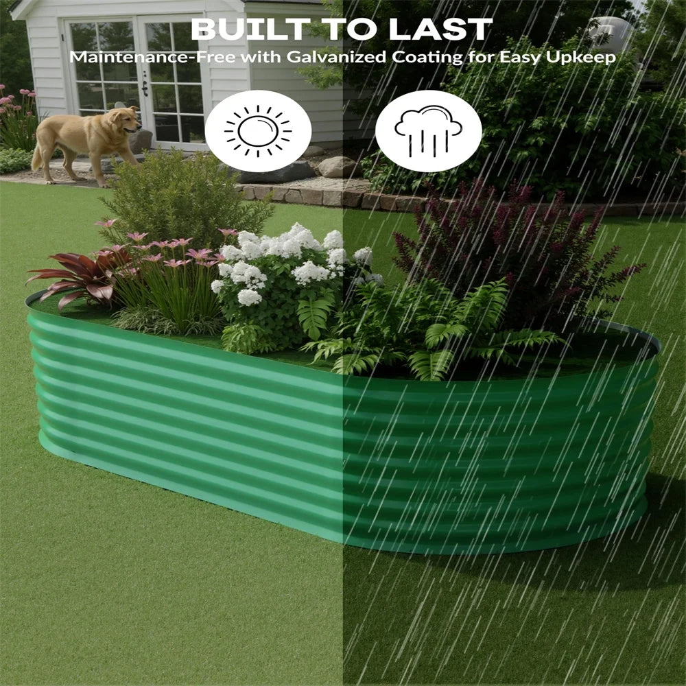 2 - Pack Galvanized Steel Raised Garden Beds Kit - Outdoor Metal Planter Boxes for Vegetables, Flowers & Herbs.tool - Free Assembly, Rust - Resistant Green Coated Design