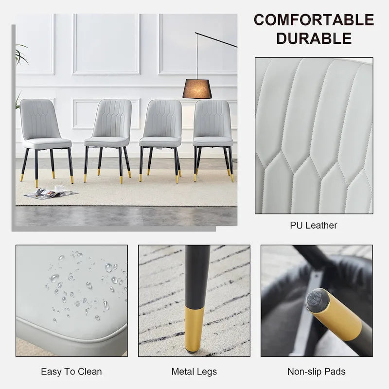 Contemporary Set of 4 Faux Leather Dining Chairs with Cushioned Backrests and Metal Legs – Ideal for Dining Rooms, Living Rooms, and Bedrooms