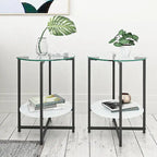 Black 2-Piece Tempered Glass End Table Set - Round Coffee Table for Bedroom, Living Room, and Office