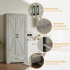 YouTrend 69" Tall Kitchen Pantry,Farmhouse Storage Cabinet with 2 Barn Doors 4 Adjustable Shelves and Large Drawer for Dining Room,Living Room,Bathroom,White