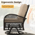 ELPOSUN 3 Pieces Patio Furniture Set, Outdoor Swivel Gliders Rocker, Wicker Patio Bistro Set with Rattan Rocking Chair, Glass Top Side Table and Thickened Cushions for Porch Deck Backyard