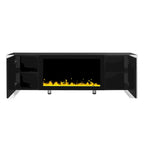 Contemporary Black 68.1" TV Stand with Fireplace and 2 Spacious Cabinets for TVs Up to 78"