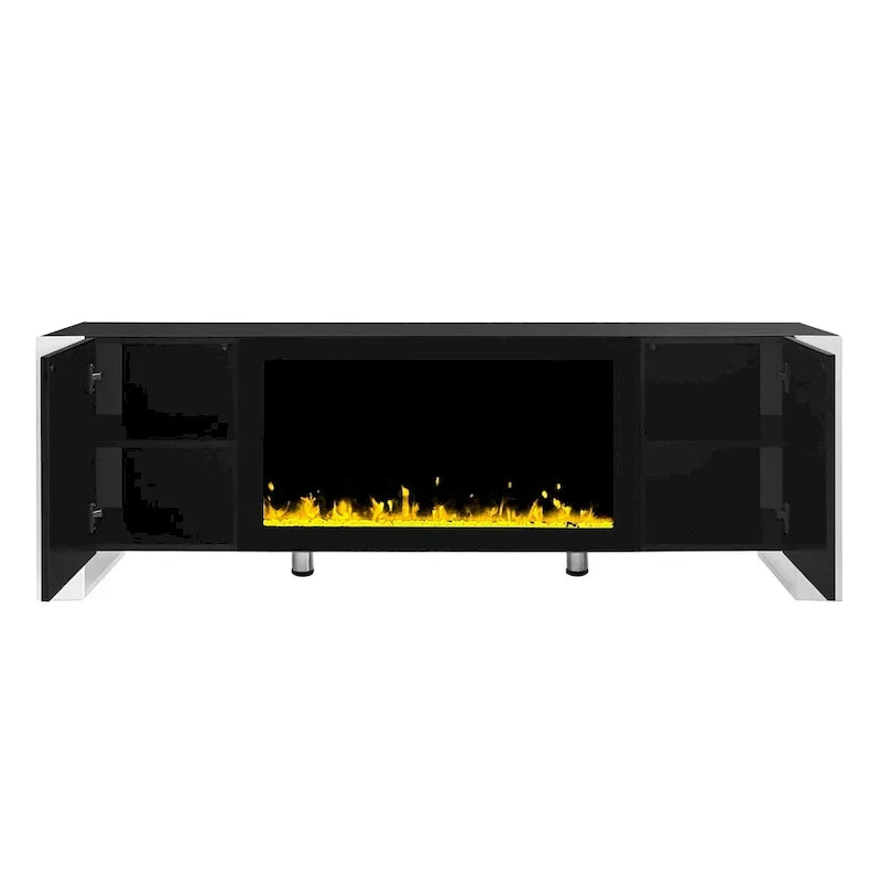 Contemporary Black 68.1" TV Stand with Fireplace and 2 Spacious Cabinets for TVs Up to 78"