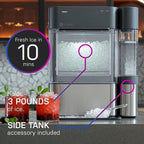 Countertop Nugget Ice Maker with Side Tank | Ice Machine with WiFi Connectivity | Smart Home Kitchen Essentials | Stainless Steel