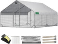 Large Walk-in Metal Chicken Coop with Run, Solar Light, UV Cover