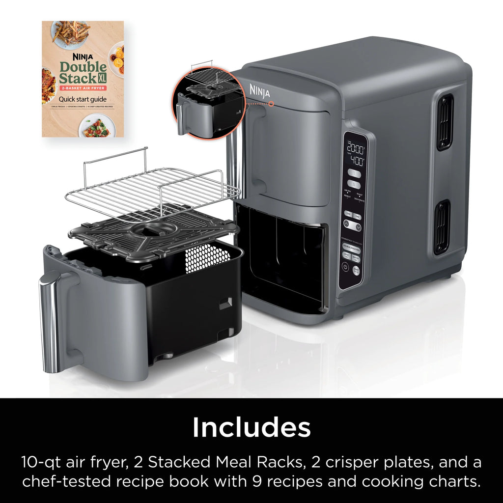 Ninja Doublestack XL 2 - Basket Air Fryer, Doublestack Technology Cooks 4 Foods at Once, Space Saving Design, 10 QT, 4 - in - 1, Smart Finish & Match Cook, SL400