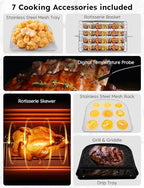 Air Fryer Oven, 15.5Qt X Large Family Size, SS Rotisserie Basket &Skewer Kit, Reversible Ultra Non Stick Grill/Griddle Plate, Powerful 1800W, Integrated Smart Thermometer,Black