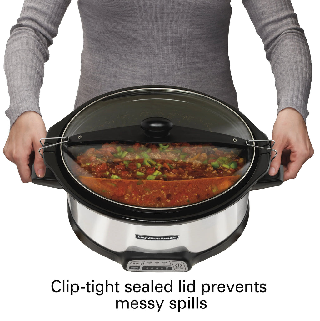 Hamilton Beach Stay or Go Programmable Slow Cooker with Party Dipper, 7 Quart Capacity, Removable Crock, Red, 33478