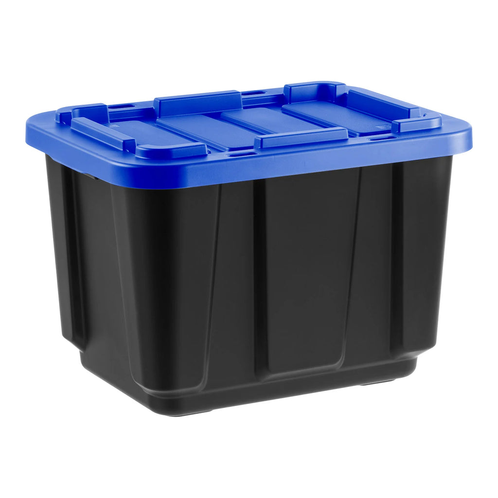 12 Gal. Stackable Storage Totes with Lids, Black - Blue, 4Pk