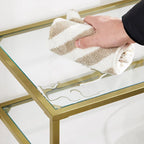 Elegant Gold Tempered Glass Console Table with Metal Frame and Dual Shelves - 39.4L x 13.8W x 31.5H