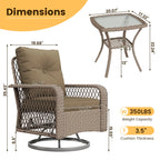 ELPOSUN 3 Pieces Patio Furniture Set, Outdoor Swivel Gliders Rocker, Wicker Patio Bistro Set with Rattan Rocking Chair, Glass Top Side Table and Thickened Cushions for Porch Deck Backyard
