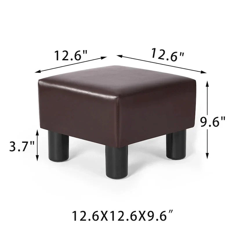 Square Footrest Stool with Upholstered Seat and Wooden Legs