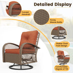 ELPOSUN 3 Pieces Patio Furniture Set, Outdoor Swivel Gliders Rocker, Wicker Patio Bistro Set with Rattan Rocking Chair, Glass Top Side Table and Thickened Cushions for Porch Deck Backyard