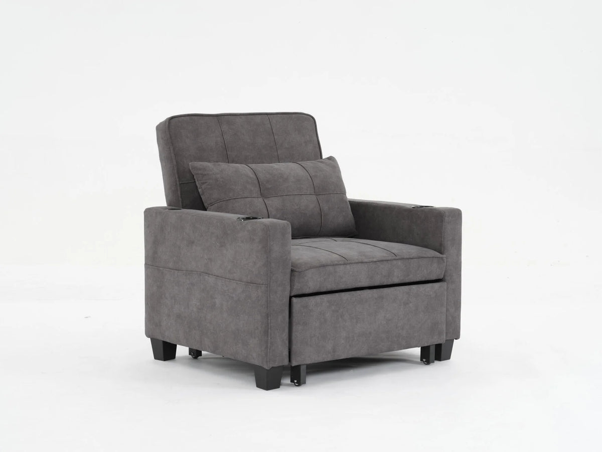Convertible Futon Sofa Bed, 3 - in - 1 Multi - Functional Sleeper Chair Bed with USB Ports, Adjustable Backrest Recliner, for Living Room Bedroom Small Space, Tech Cloth, Dark Grey
