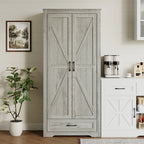 YouTrend 69" Tall Kitchen Pantry,Farmhouse Storage Cabinet with 2 Barn Doors 4 Adjustable Shelves and Large Drawer for Dining Room,Living Room,Bathroom,White