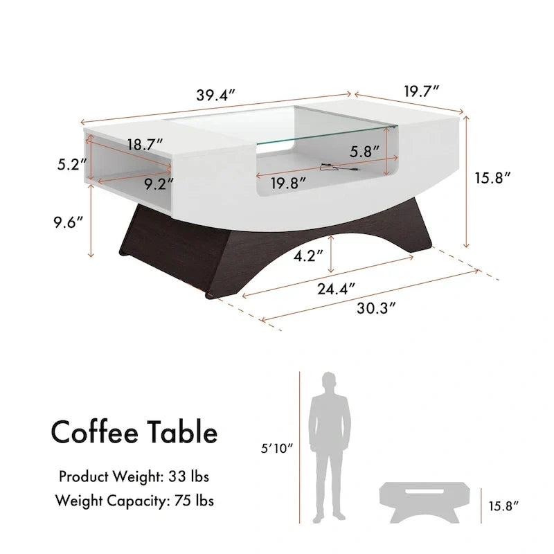 Angelic Contemporary Storage Coffee Table with Glass Insert by Furniture of America