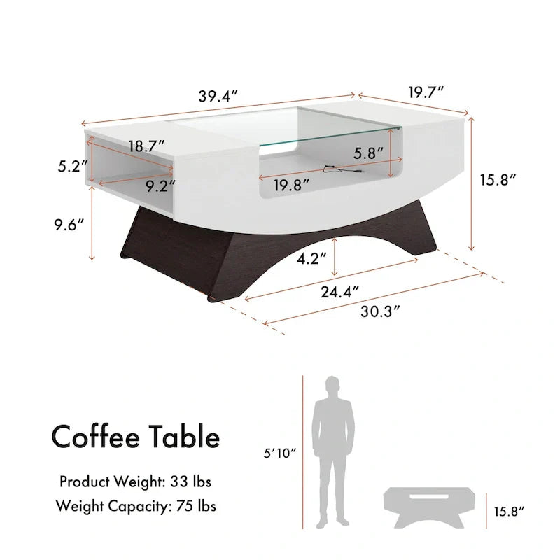 Angelic Contemporary Storage Coffee Table with Glass Insert by Furniture of America