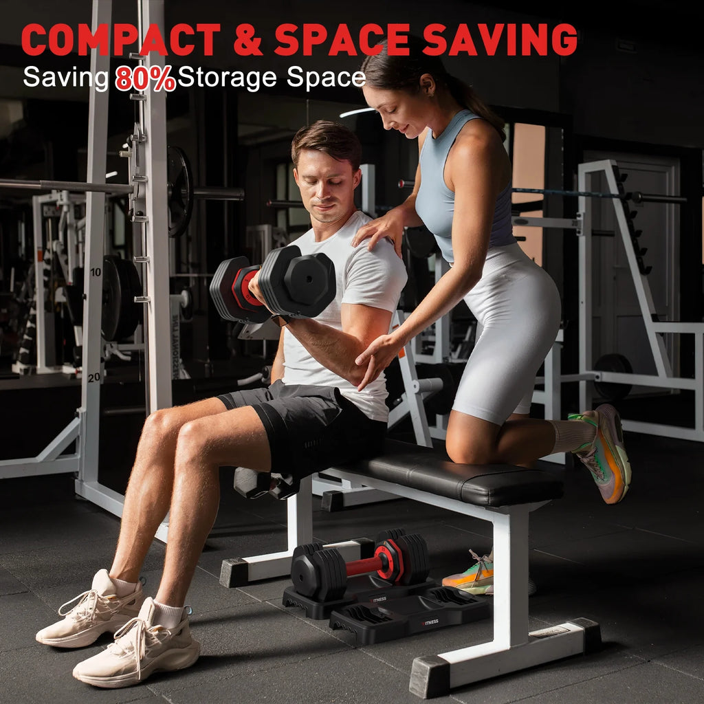 GIKPAL 50 lb(25 lb*2) 5 in 1 Adjustable Dumbbells 25 lb Set of 2 Adjustable Free Weights Plates and Rack - Hand Weights for Women and Men - Adjust Weight for Home Gym Full Body Workout Fitness