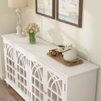Timechee Buffet Sideboard Accent Table, Console Table Storage Cabinet with Mirror Doors, White