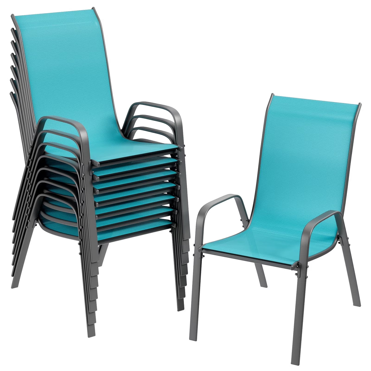 Arlopu 8pcs Patio Dining Chairs Outdoor Stackable Armrest Chairs for Lawn Garden Backyard