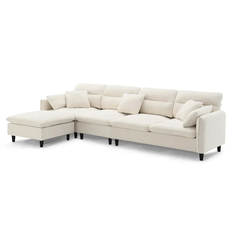 110-Inch L-Shaped 5-Seater Sectional Sofa with Removable Ottoman, Cloud Chenille Fabric, and 5 Cushions