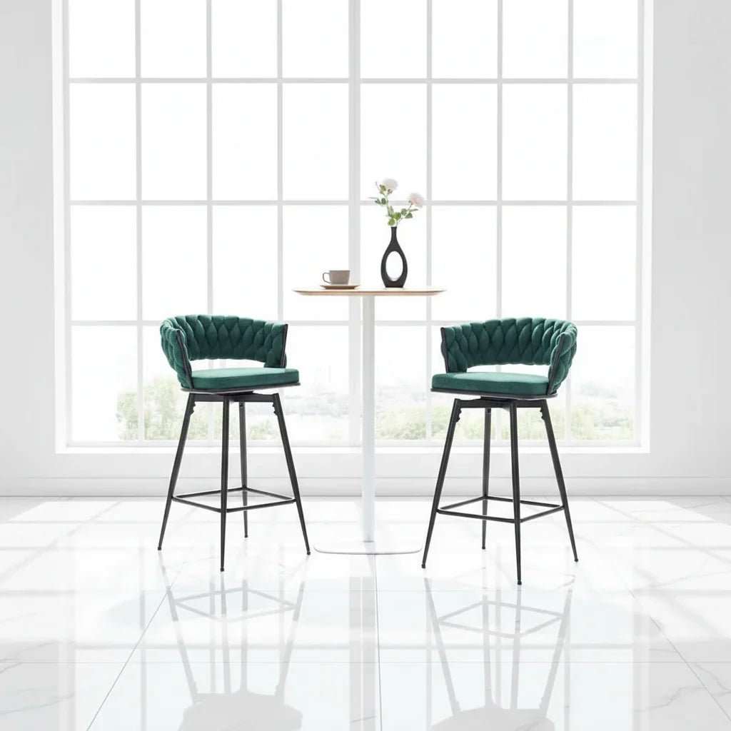 Pair of Swivel Bar Stools with Comfortable Linen Cushions - Counter Height Seating for Kitchen Islands, Dining Areas, or Pubs