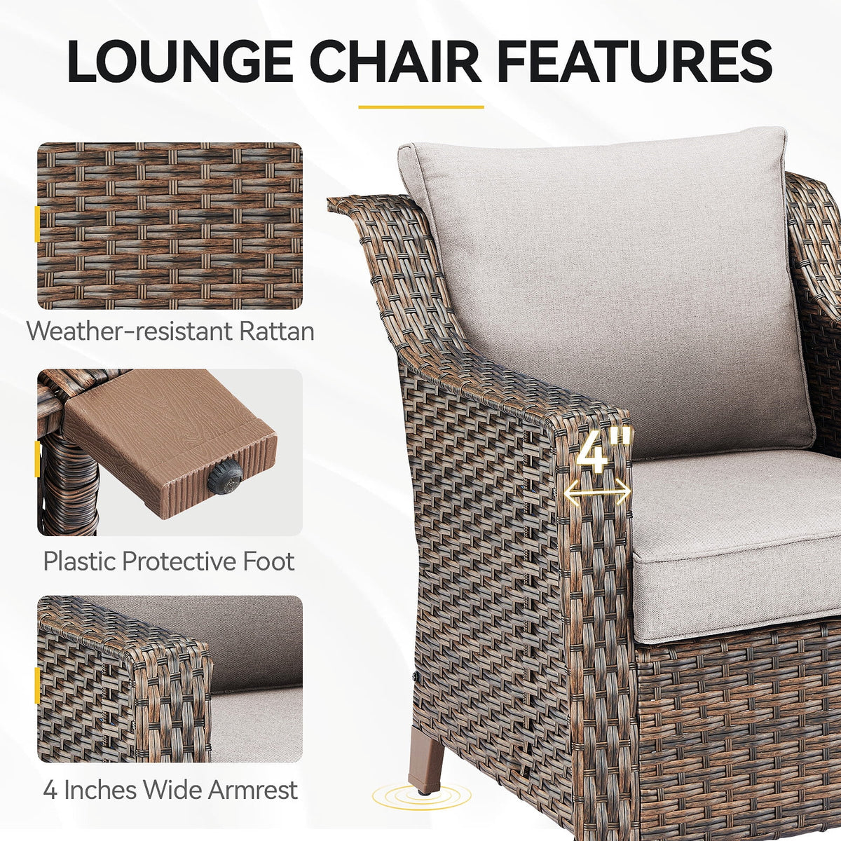 Bellefurn Outdoor Wicker Patio Chairs Set of 2 with Side Table, All - Weather Wicker Rattan Chairs Patio Furniture Chairs for Porch Balcony Backyard Yard Deck