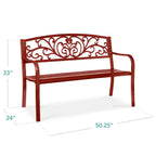 Best Choice Products Outdoor Steel Bench Garden Patio Porch Furniture W/ Floral Design Backrest - Black
