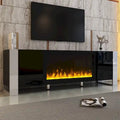Contemporary Black 68.1" TV Stand with Fireplace and 2 Spacious Cabinets for TVs Up to 78"
