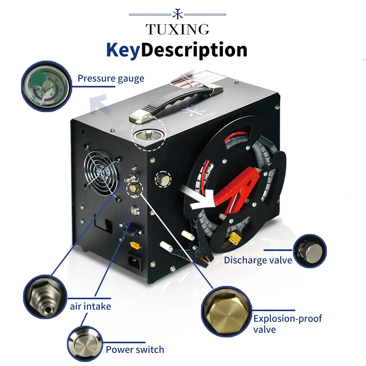 TUDIVING PCP Air Compressor, Built in Converter, 4500psi/300bar Pcp Compressor Auto stop