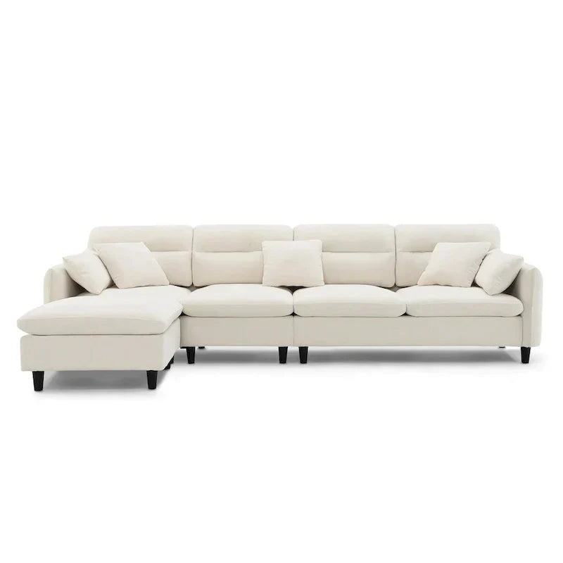 110-Inch L-Shaped 5-Seater Sectional Sofa with Removable Ottoman, Cloud Chenille Fabric, and 5 Cushions