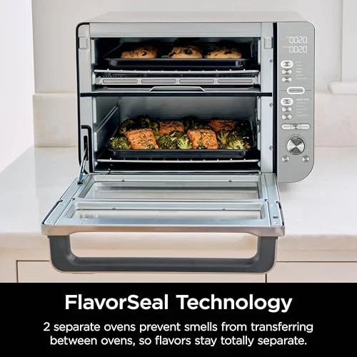 Ninja Countertop Oven Double Stack XL & Air Fryer with Pro Cook System, 12 in 1, Flexdoor, FlavorSeal, SMART FINISH with DualZone Technology, Air Fryer, Bake, Broil, Reheat, Stainless Steel, DCT651