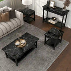 Denhour DH BASIC 4-Piece Open-Shelf Coffee Table Set with Drawer in Transitional Rubberwood