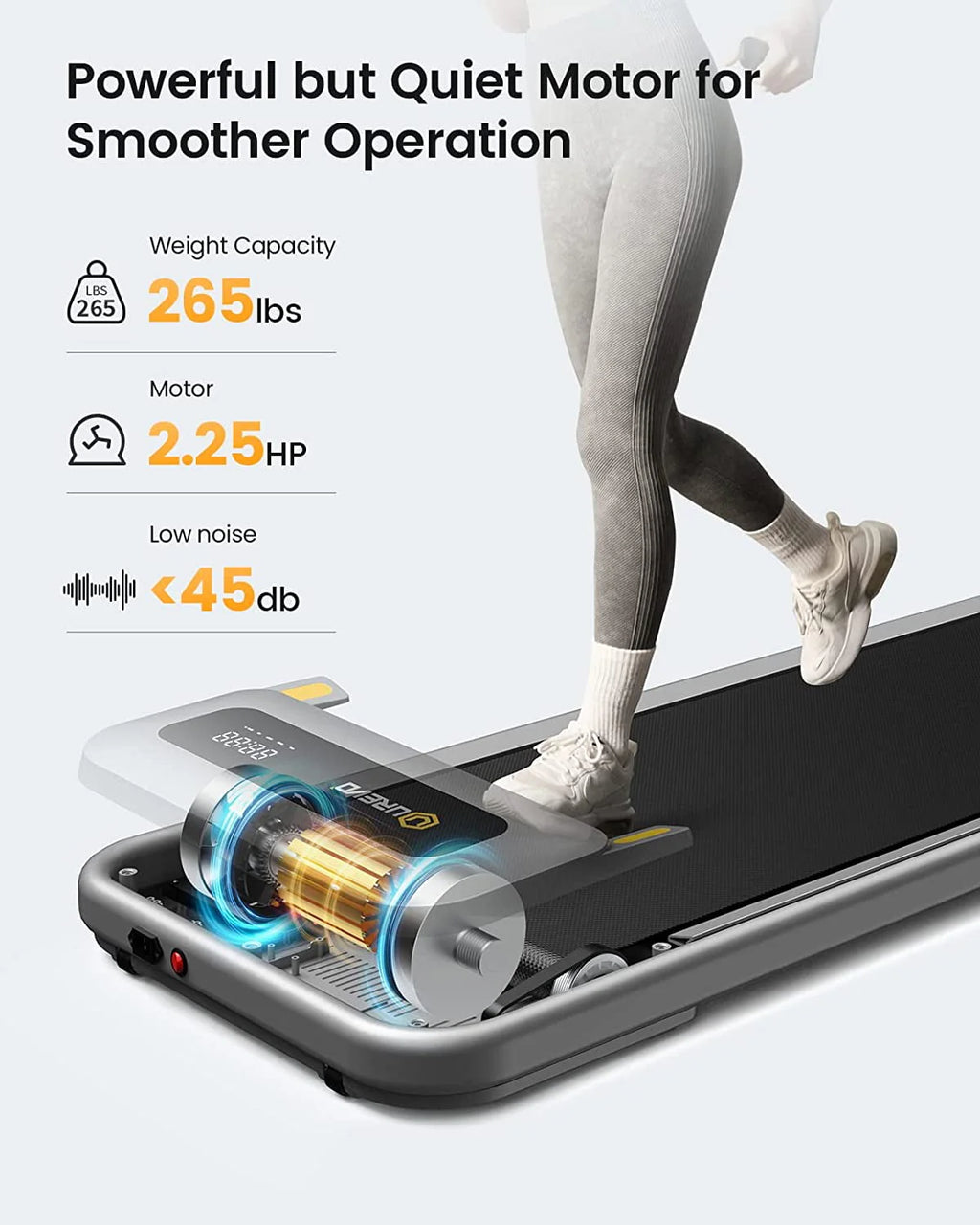 UREVO Walking Pad Under Desks Treadmill, 2.25HP 265 lb Capacity for Office Home with Remote Control