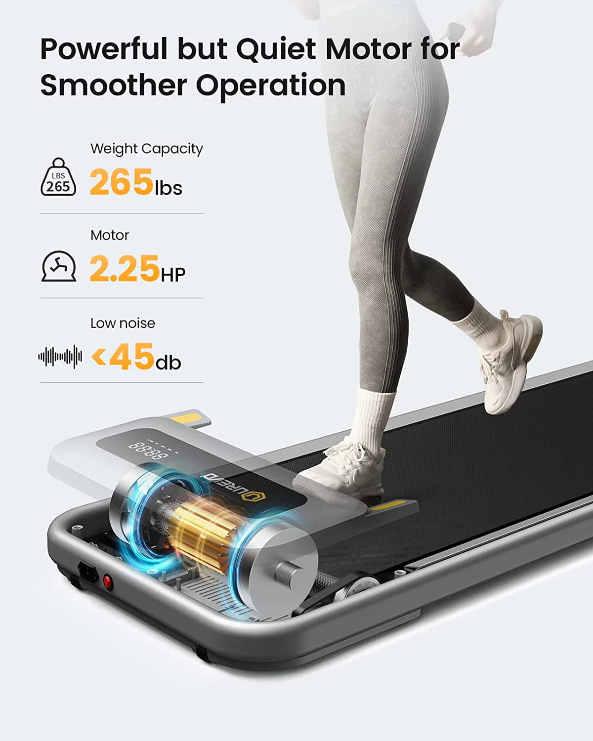 UREVO Walking Pad Under Desks Treadmill, 2.25HP 265 lb Capacity for Office Home with Remote Control