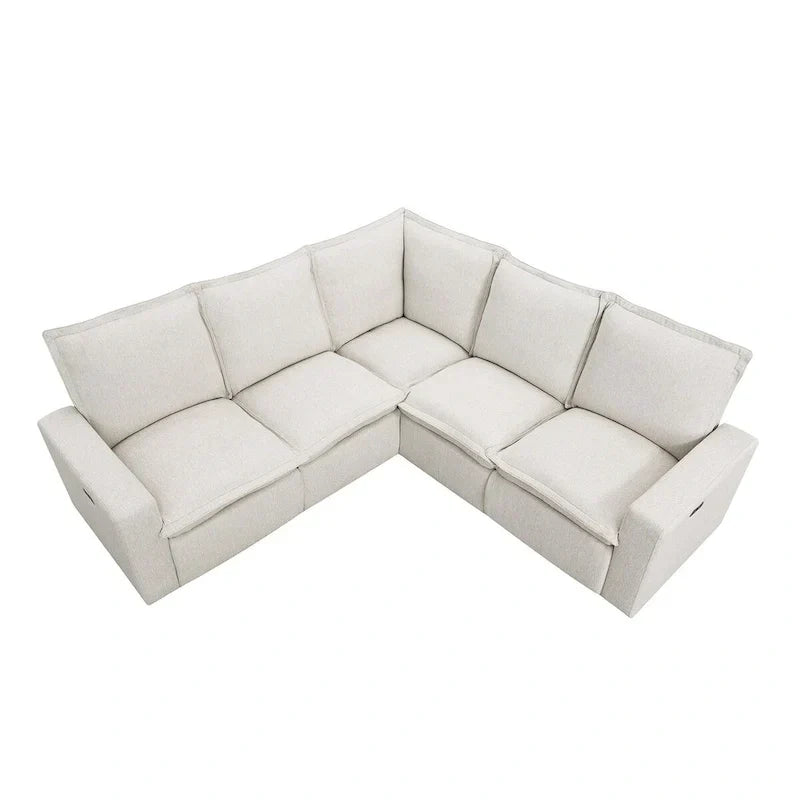 Linen Upholstered Power Recliner L-Shaped Sectional Sofa with USB Port - Soft Home Theater Seating for Living Room