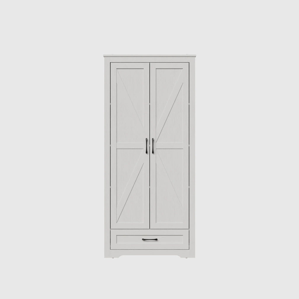 YouTrend 69" Tall Kitchen Pantry,Farmhouse Storage Cabinet with 2 Barn Doors 4 Adjustable Shelves and Large Drawer for Dining Room,Living Room,Bathroom,White