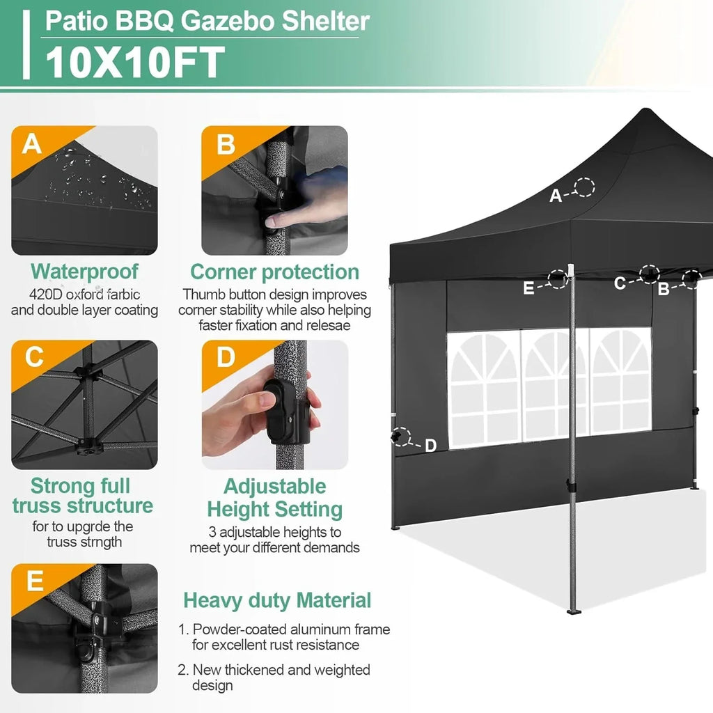 COBIZI 10x20 Heavy Duty Pop up Canopy Tent with 6 sidewalls Easy Up Commercial Outdoor Canopy Wedding Party Tents for Parties All Season Wind & Waterproof Gazebo with Roller Bag,Black(Frame Thickened)